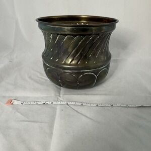 Vintage Solid Brass Planter Bowl Petina Swirl Design 5.5" Diameter India Made